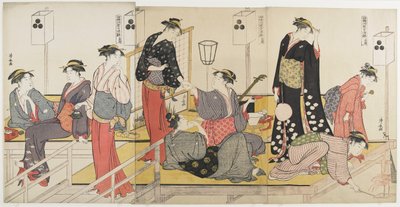 Triptych of Cooling off in the Evening at Shijo Riverbank by Torii Kiyonaga
